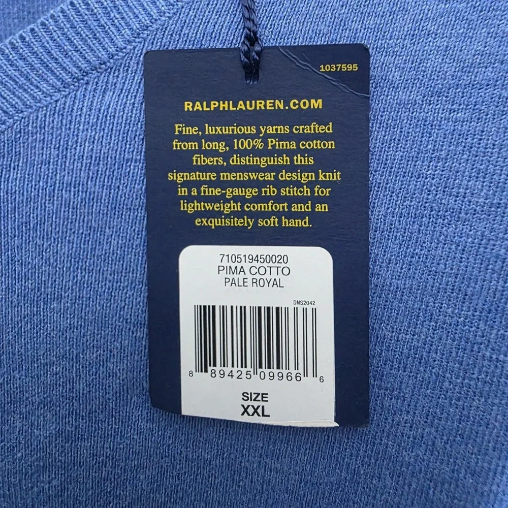 Polo Ralph Lauren Pima Cotton V‎ Neck Sweater Mens XXL Long Sleeves Pale Royal